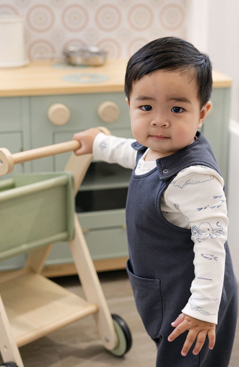 Pehr Organic Cotton French Terry Overalls, Alternate, color, Ink Blue