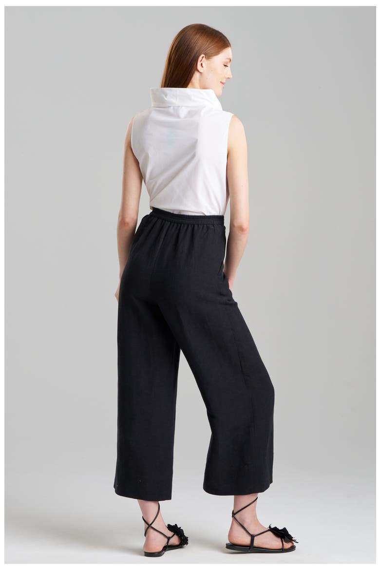 LIGHT WEIGHT LINEN Cropped Wide Leg Pants, Alternate, color, BLACK
