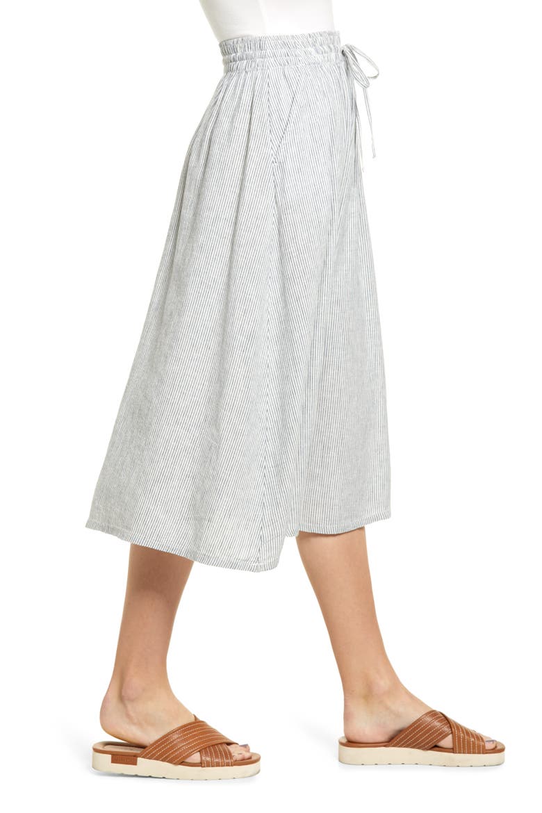 Tie Waist Linen Blend Midi Skirt, Alternate, color, BLUE VINTAGE LEAH STRIPE