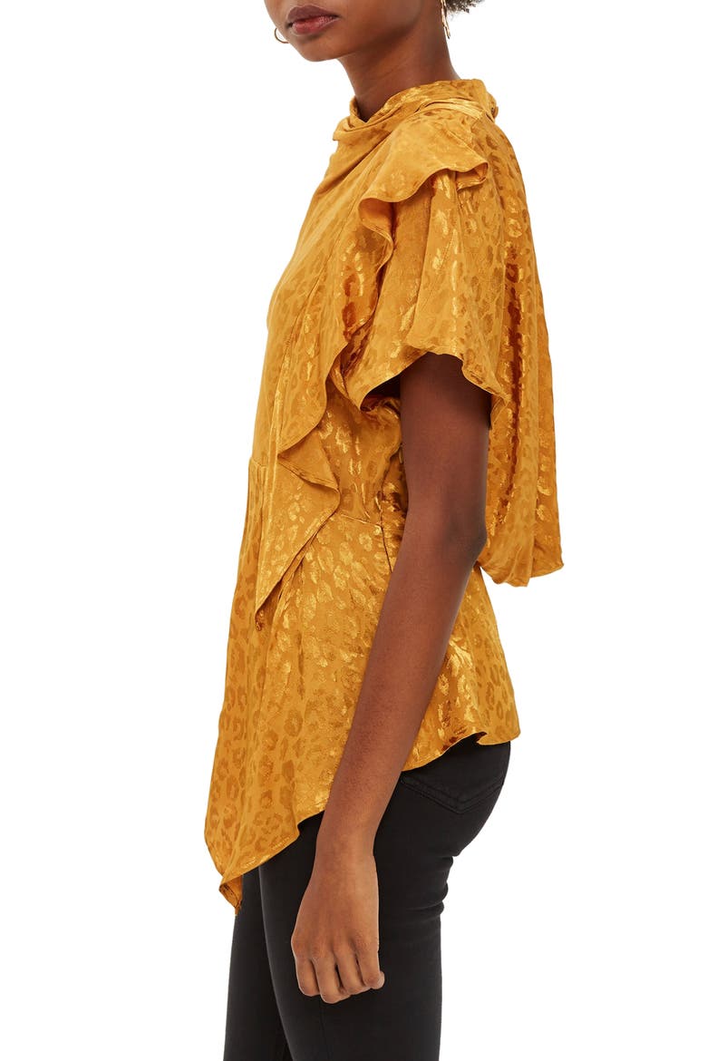 Jacquard Ruffle Blouse, Alternate, color, MUSTARD