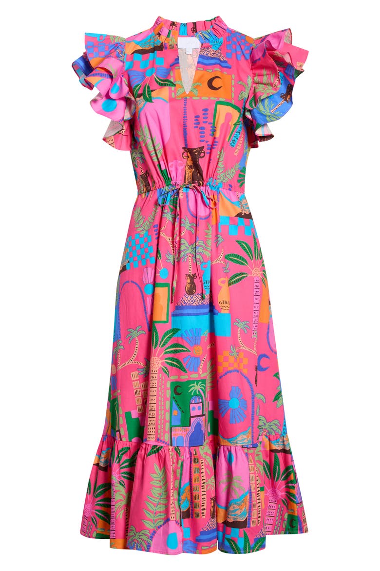 Lanus City Dillan Ruffle Midi Dress, Alternate, color, FUCHSIA-MULTI