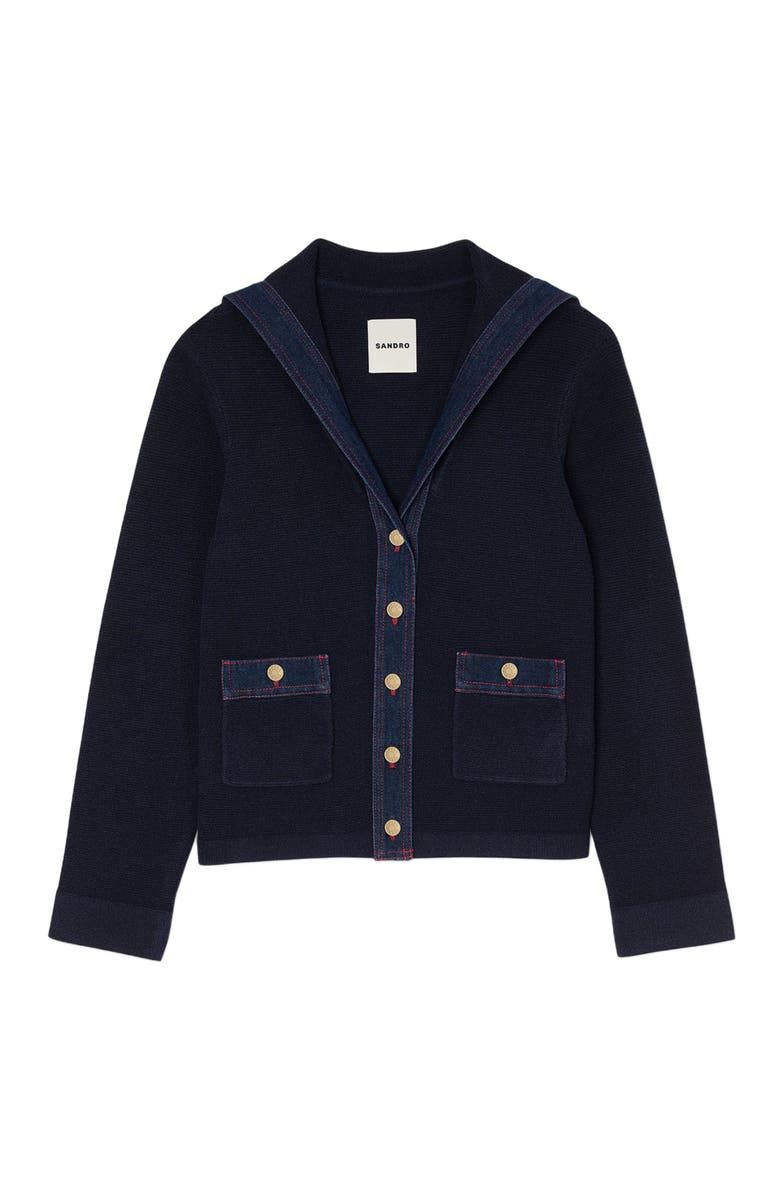 SANDRO Cardigan with denim details, Alternate, color,