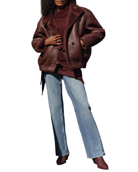 Faux Fur Trim Aviator Coat