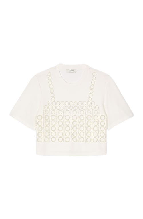 Sandro Womens Beaded Cropped Cotton T-shirt Naturels In White