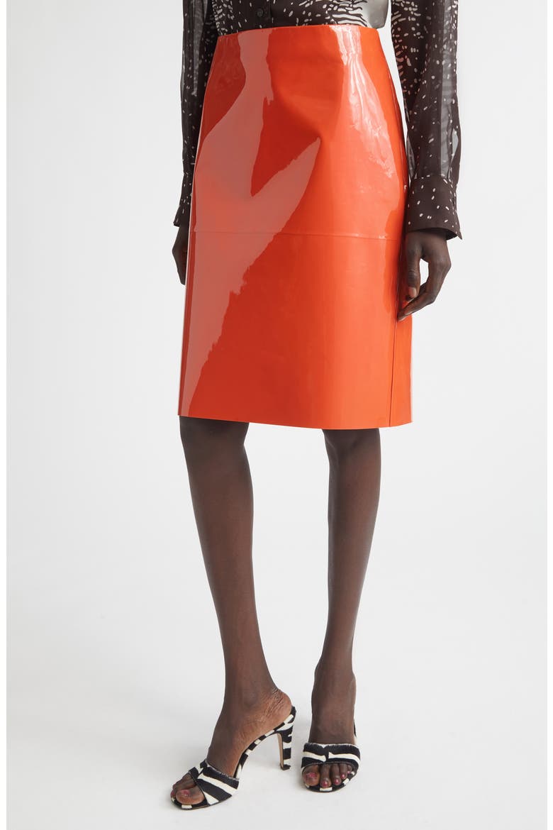 Patent Leather Pencil Skirt, Main, color, LIGHT SIENA