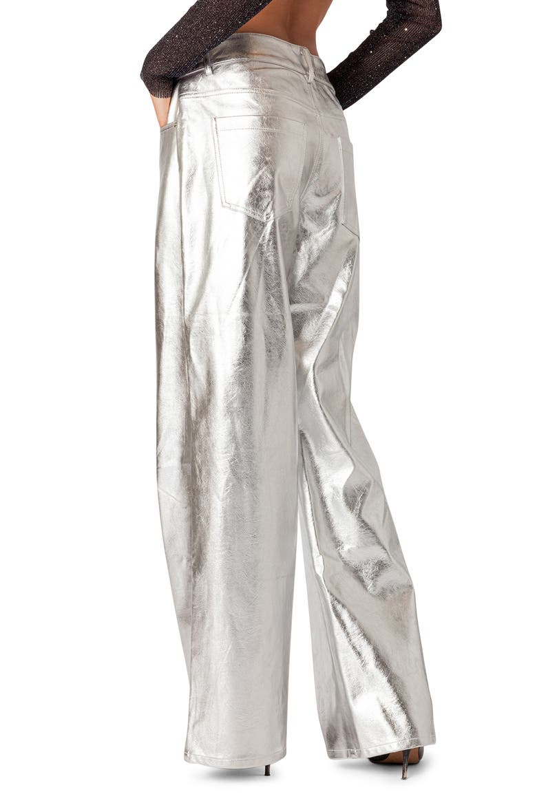 Kim Metallic Faux Leather Pants, Alternate, color, SILVER