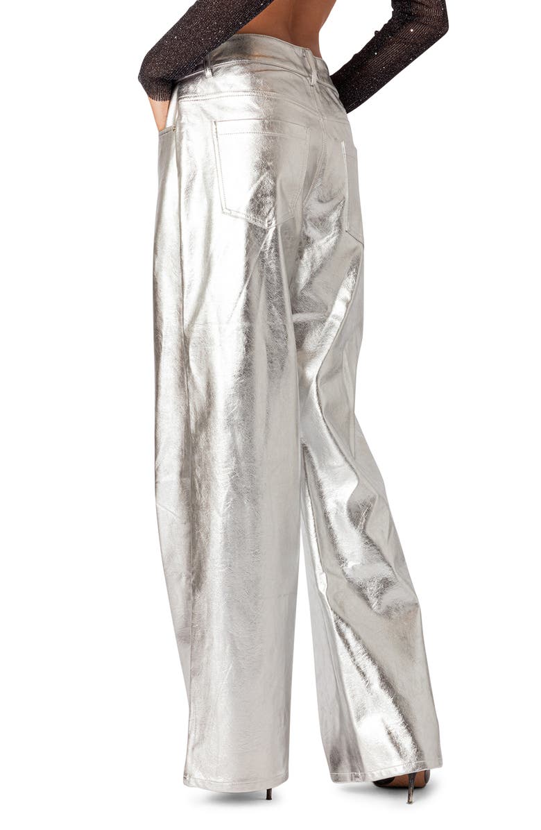 EDIKTED Kim Metallic Faux Leather Pants, Alternate, color, Silver