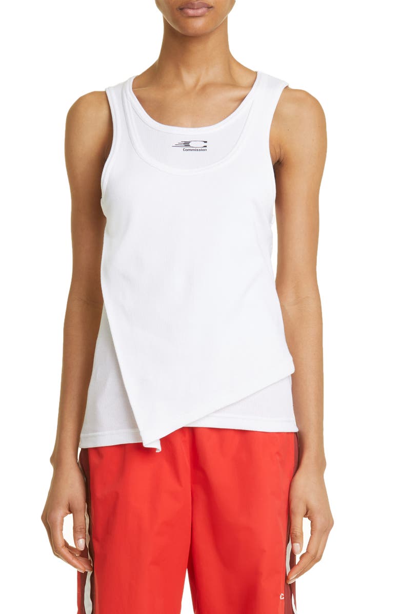 Commission Locker Layered Asymmetric Cotton Rib Tank Top, Main, color, Snow