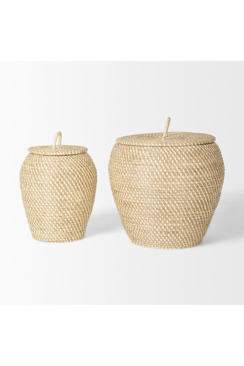 Kalopa Set of 2 Seagrass Floor Baskets with Flat Handled Lid, Alternate, color, Brown