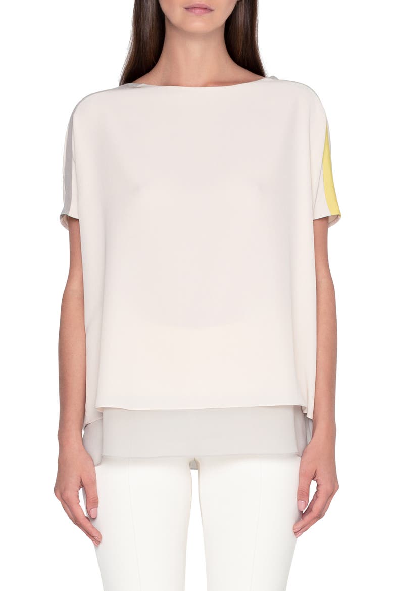 Layered Colorblock Silk Crepe Blouse, Main, color, SAND-SILVER-LUCE