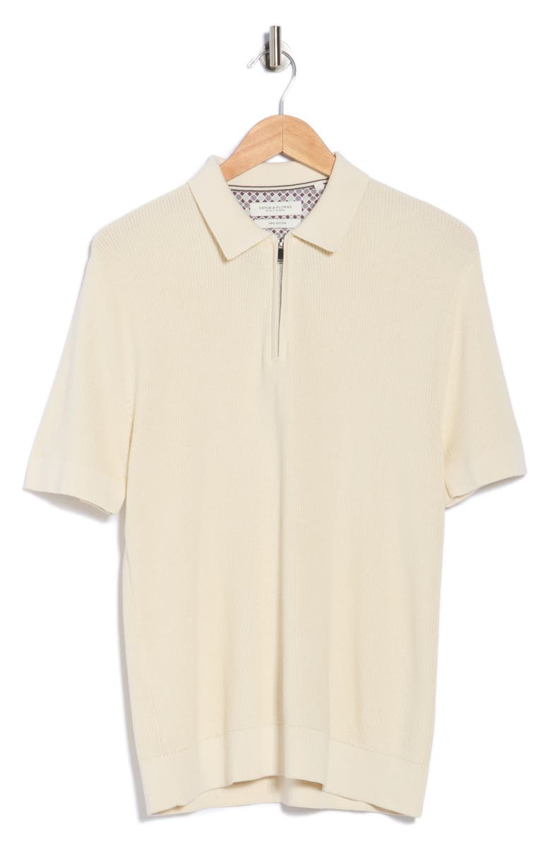 DENIM AND FLOWER Ecru Textured Quarter Zip Sweater Polo, Alternate, color, Ecru