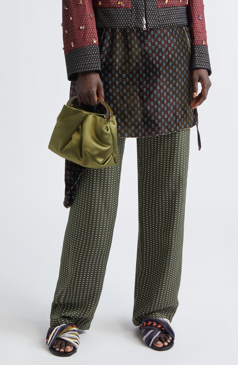 Dries Van Noten Pleated Satin Top Handle Bag, Alternate, color, Olive 607