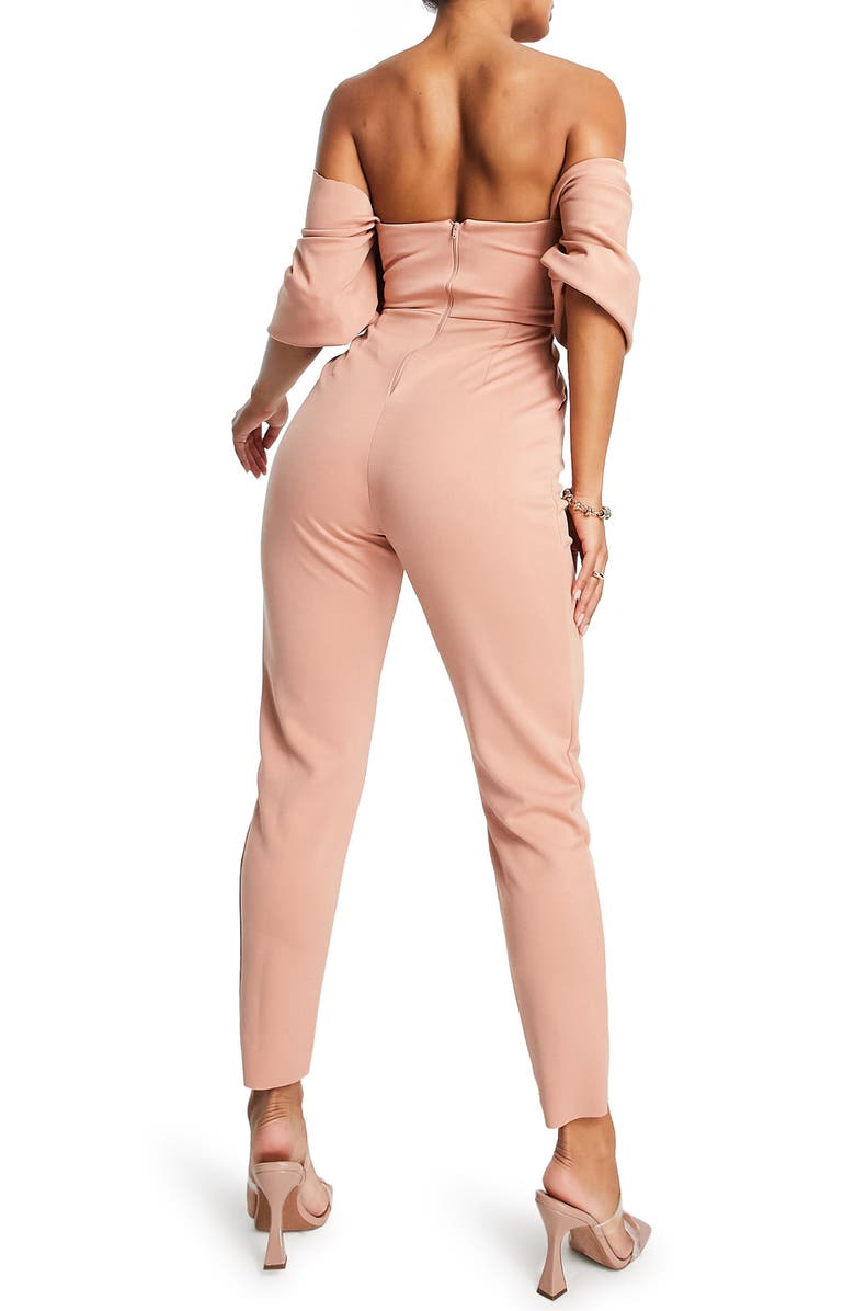 ASOS DESIGN Off the Shoulder Jumpsuit, Alternate, color, 