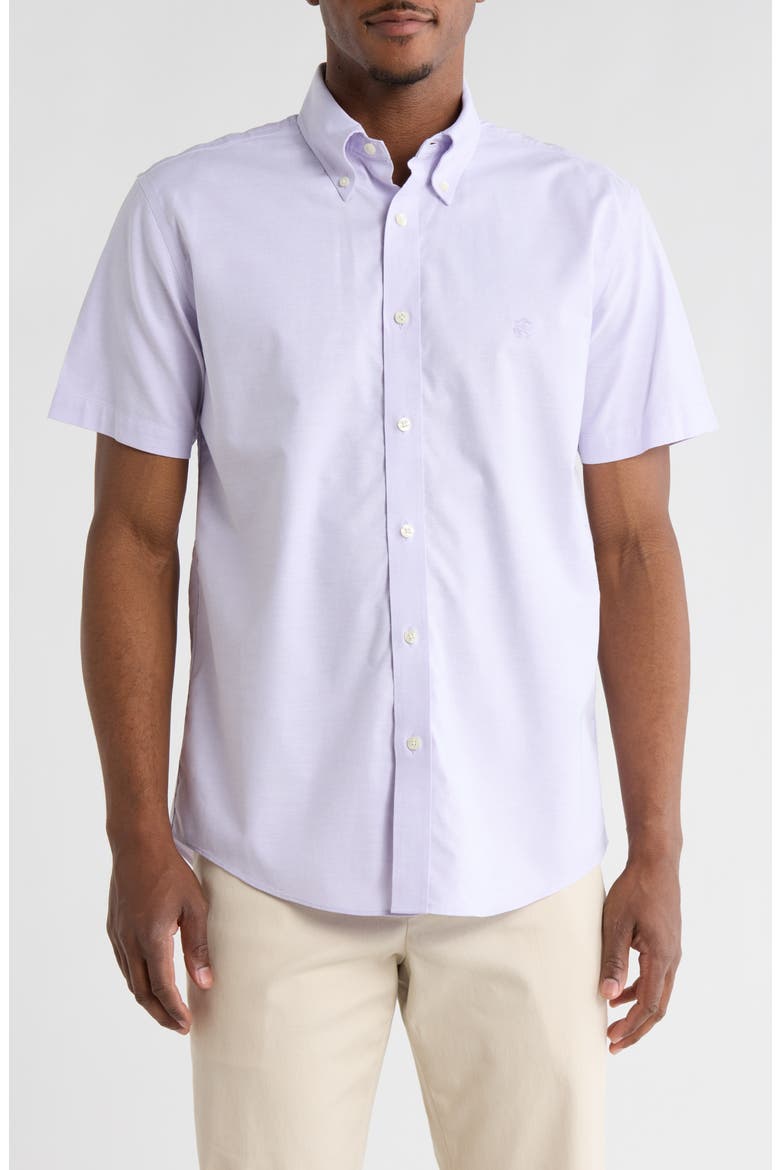 Regular Fit Non-Iron Stretch Oxford Short Sleeve Button-Down Shirt, Main, color, VIOLET TULIP SOLID