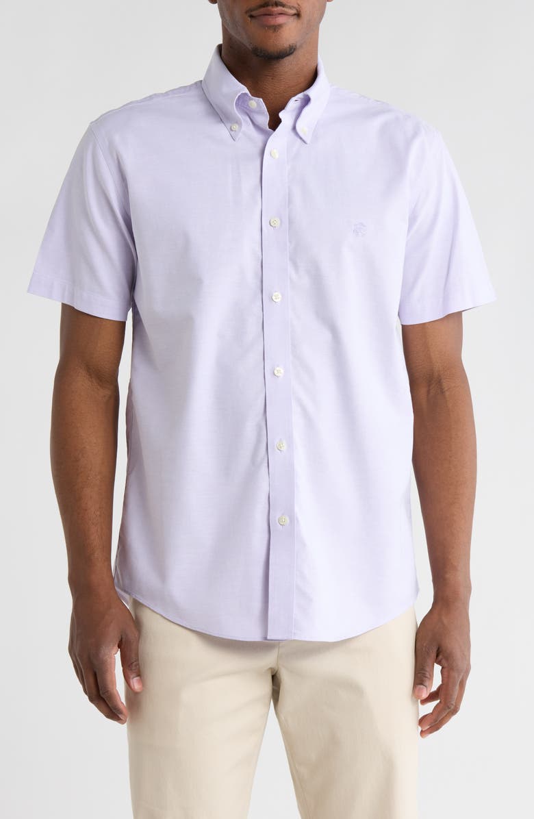 Brooks Brothers Regular Fit Non-Iron Stretch Oxford Short Sleeve Button-Down Shirt, Main, color, Violet Tulip Solid
