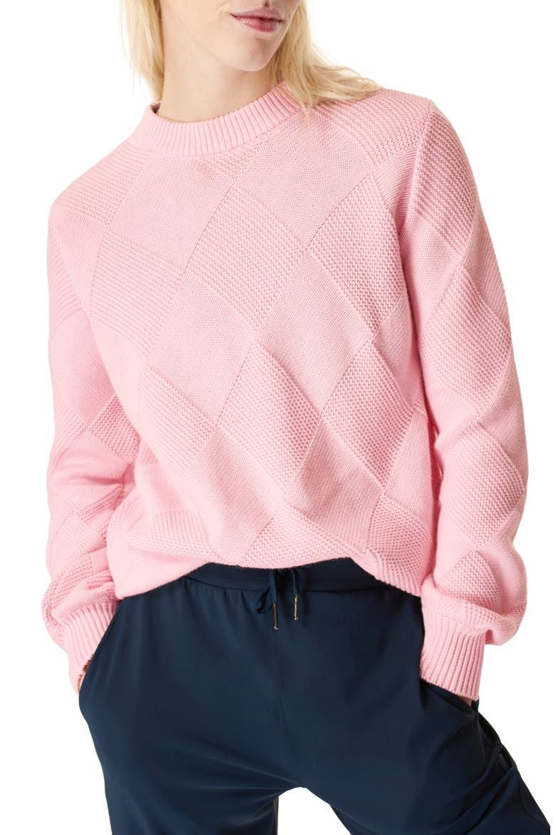 Diamond Knit Cotton & Wool Sweater, Main, color, NERINE PINK