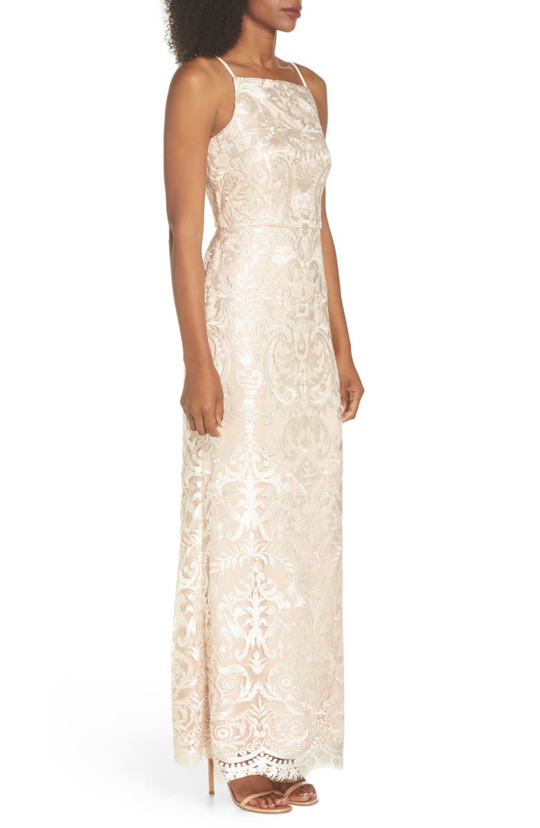 Vince Camuto Sleeveless Embroidered Gown, Alternate, color, 