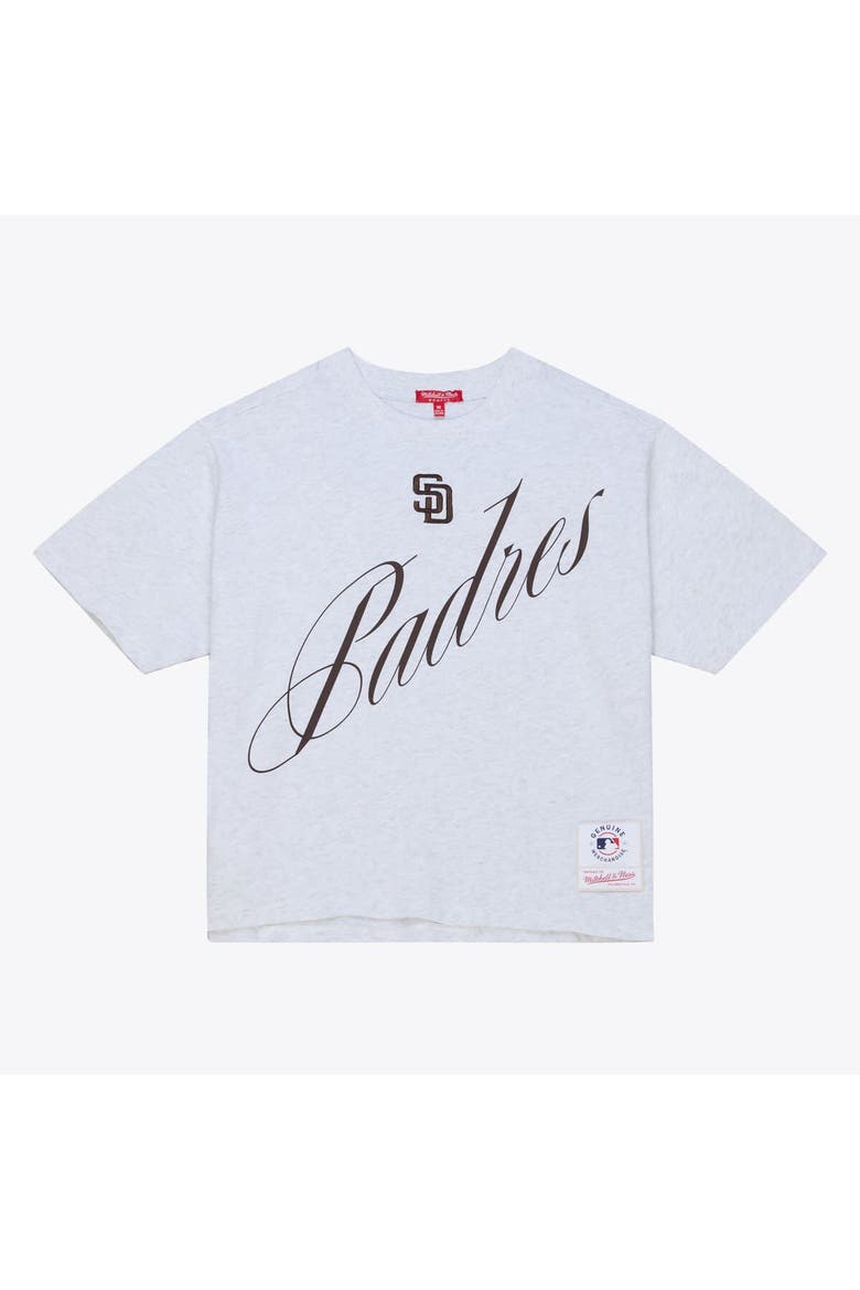 Women's Mitchell & Ness  Heather Gray San Diego Padres Script Cropped Boxy T-Shirt, Main, color, Heather Gray