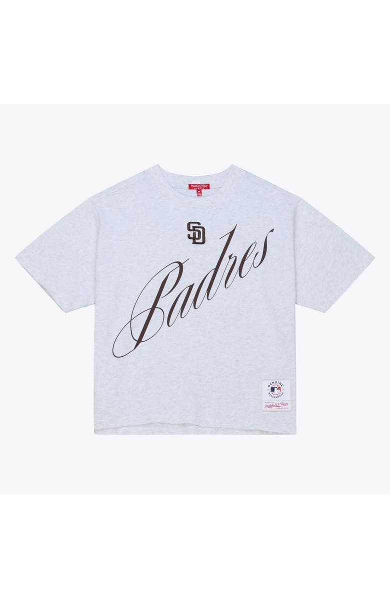 Mitchell & Ness Women's Mitchell & Ness  Heather Gray San Diego Padres Script Cropped Boxy T-Shirt, Main, color, Heather Gray