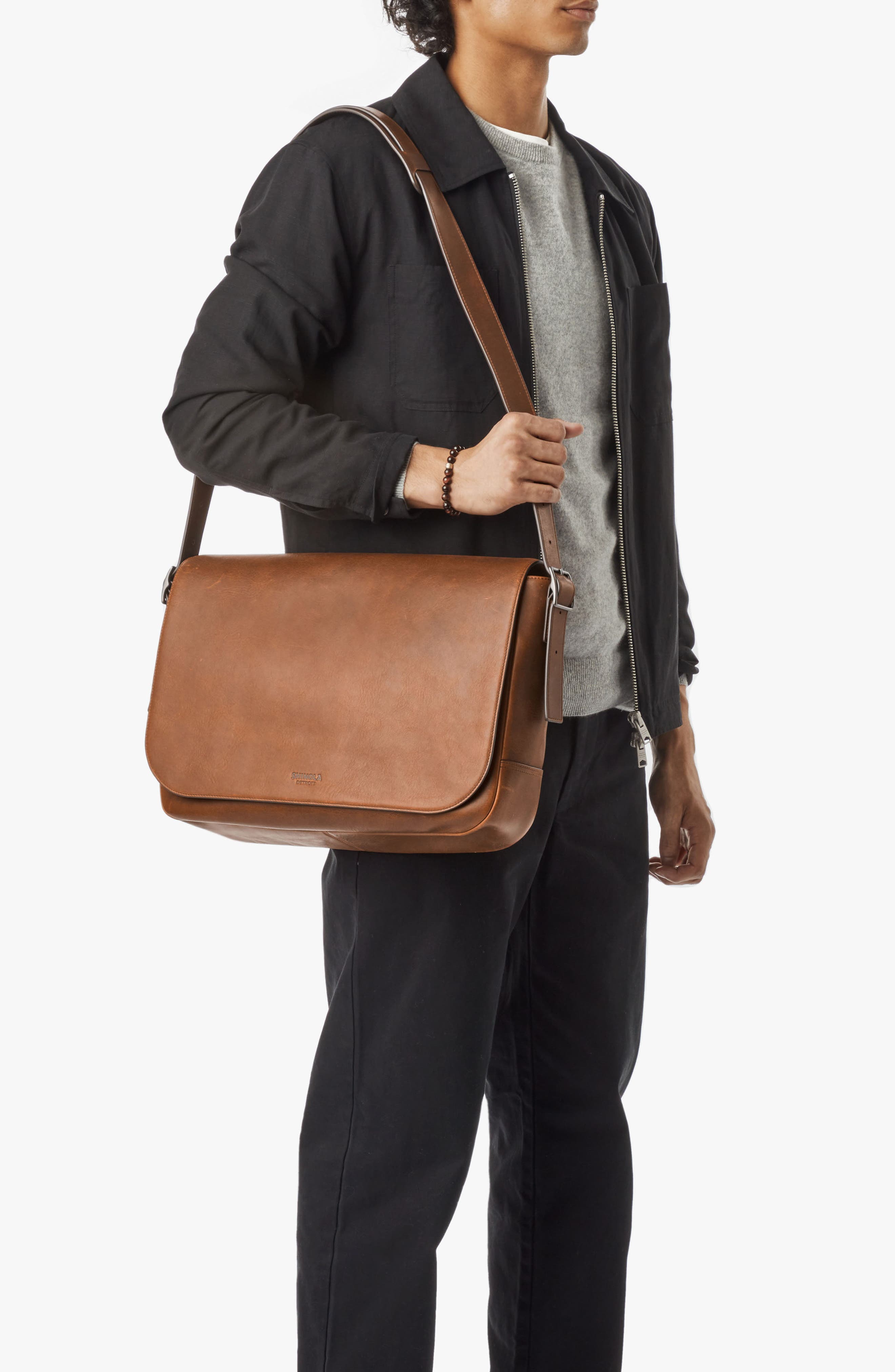 Runwell Leather Messenger Bag, Alternate, color, MEDBROWN