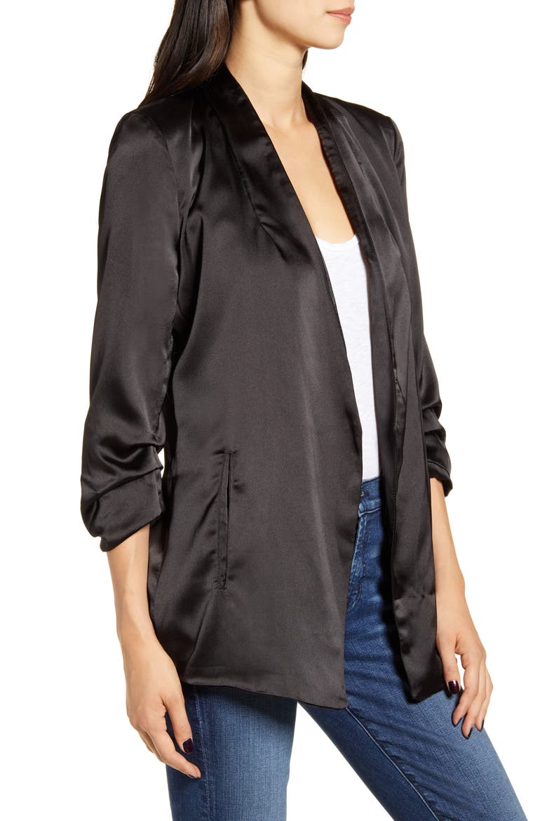 Satin Blazer, Alternate, color, BLACK