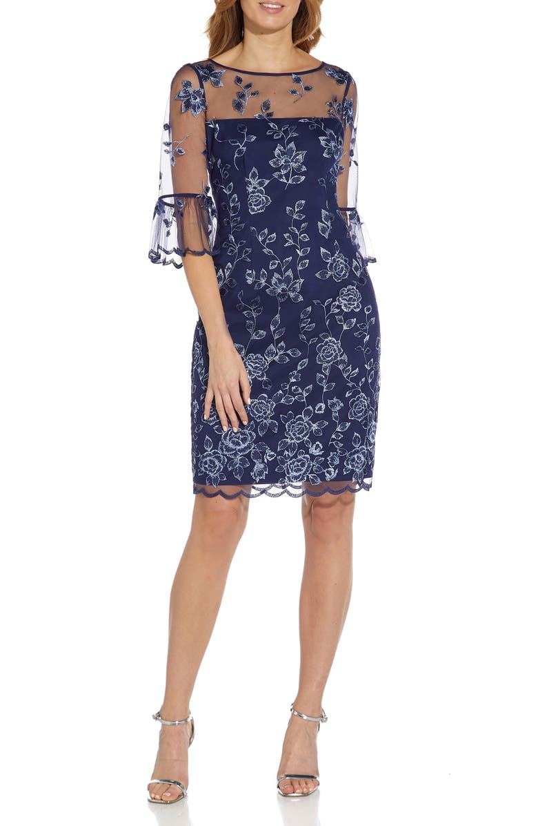 Adrianna Papell Embroidered Illusion Sheath Dress, Main, color, 