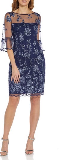 adrianna papell embroidered illusion sheath dress Coco Blanc White Denim Dress- 3/4 Sleeves main image 1