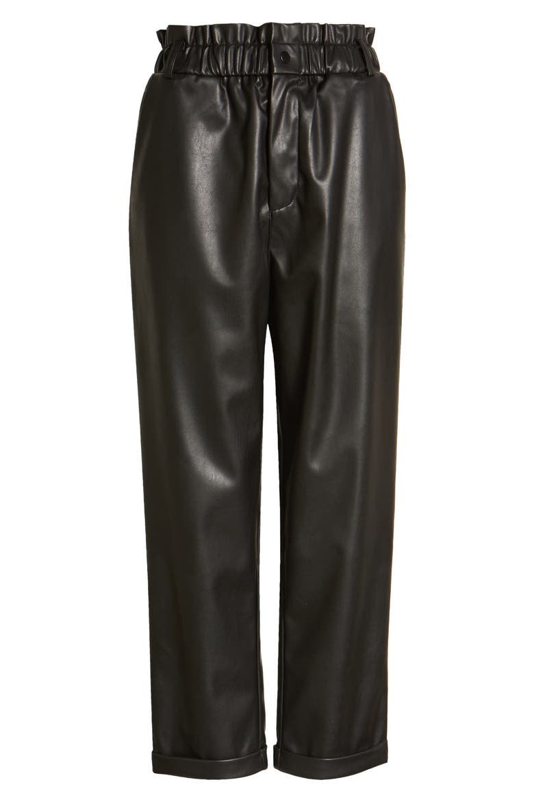 Faux Leather Relaxed Trousers, Alternate, color, BLACK