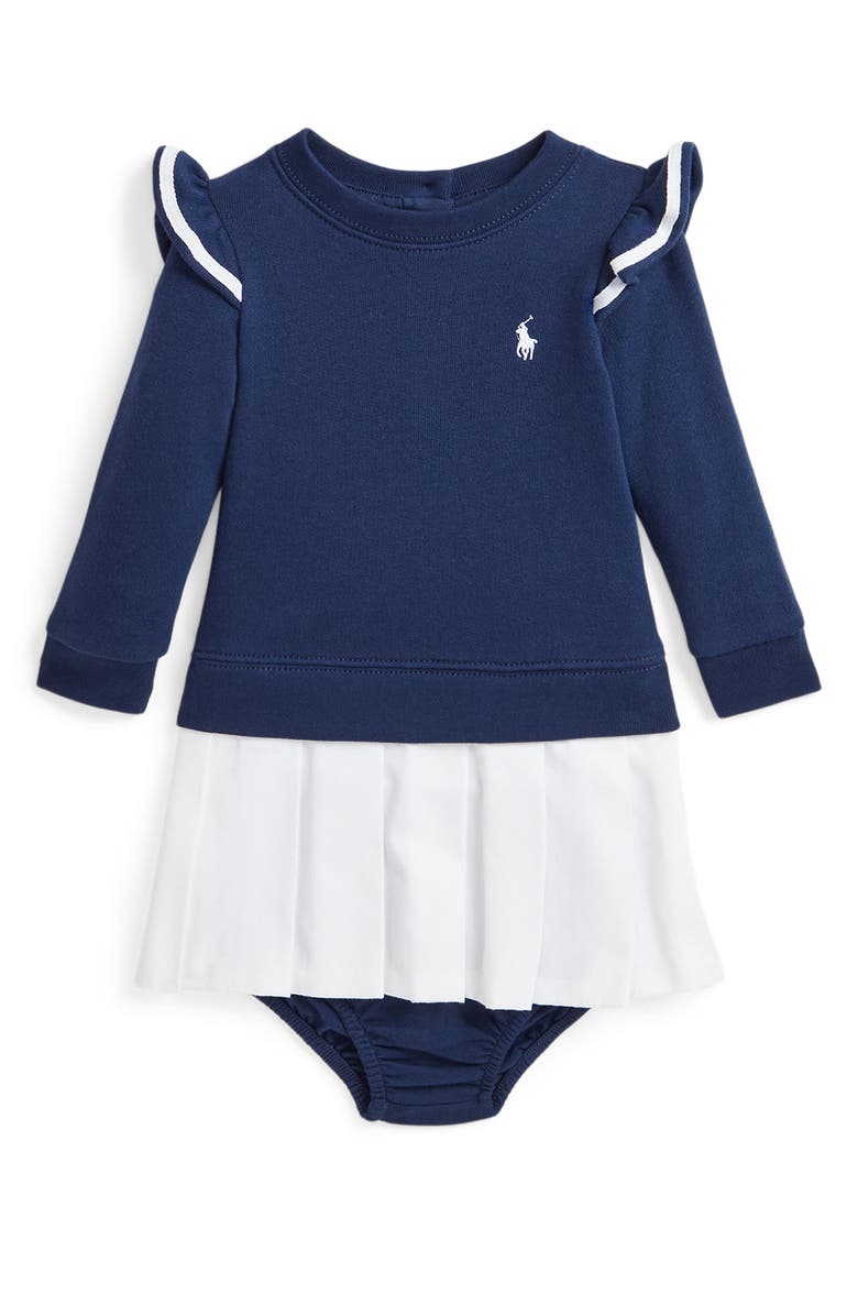 Ralph Lauren Ruffle Mixed Media Dress, Main, color, 