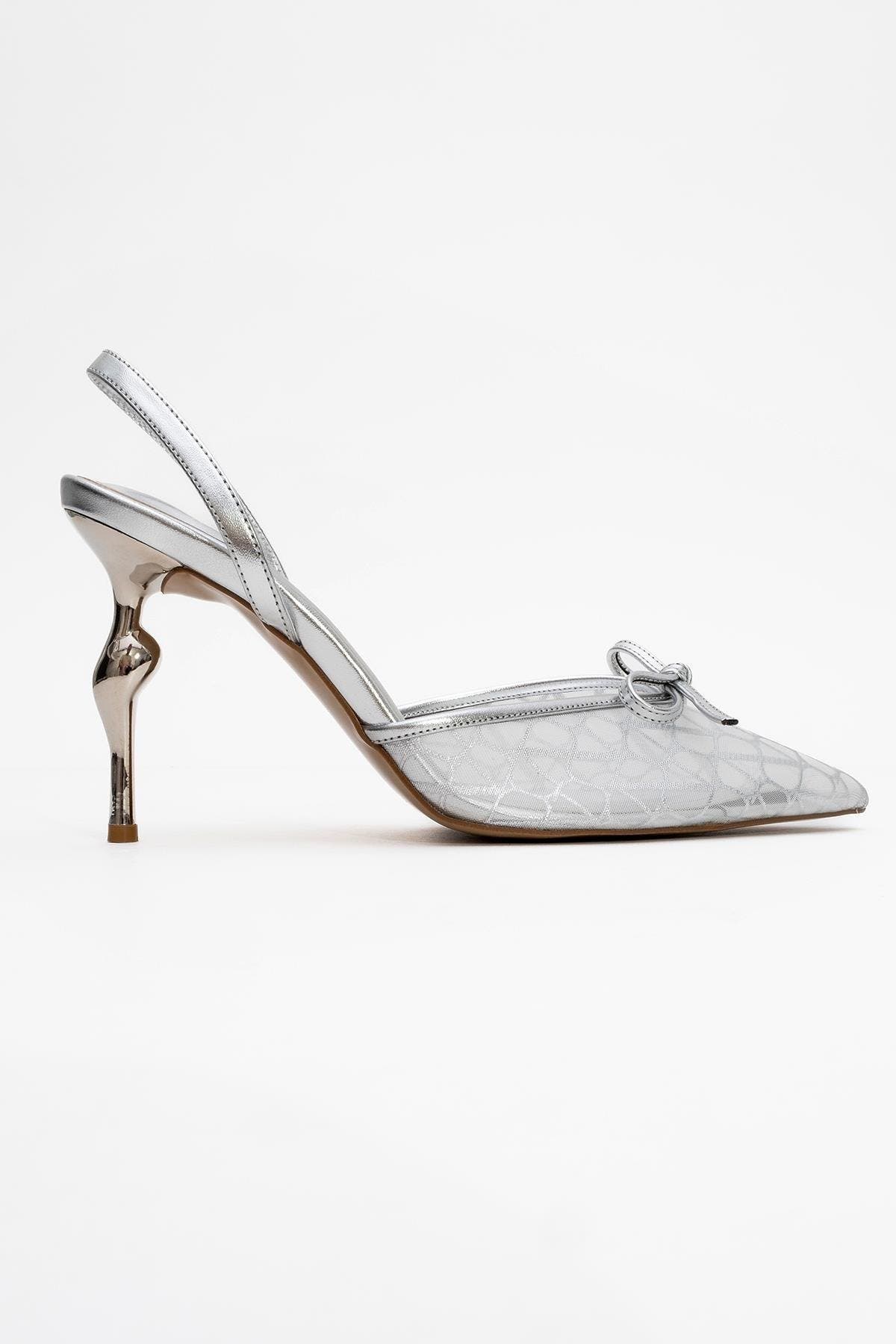 Peony Mesh Bow Pointed Toe Pump, Alternate, color, Silver Mesh