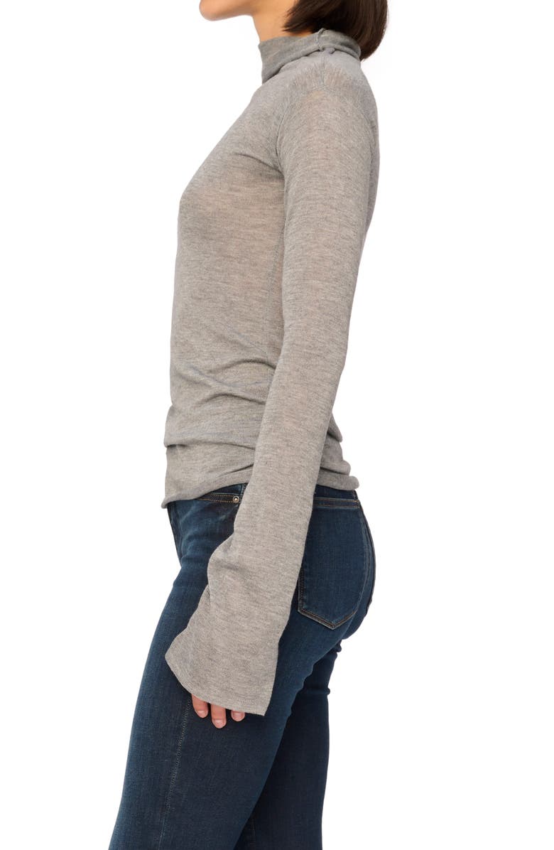 DL1961 Semisheer Bell Sleeve Turtleneck Top, Alternate, color, Charcoal