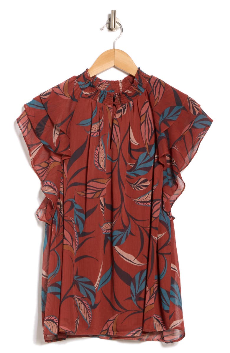 DR2 by Daniel Rainn Mock Neck Ruffle Sleeve Top, Alternate, color, Cinnamon