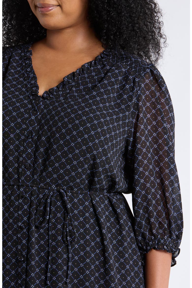 Ruffled V-Neck Mini Dress, Alternate, color, RICH BLACK
