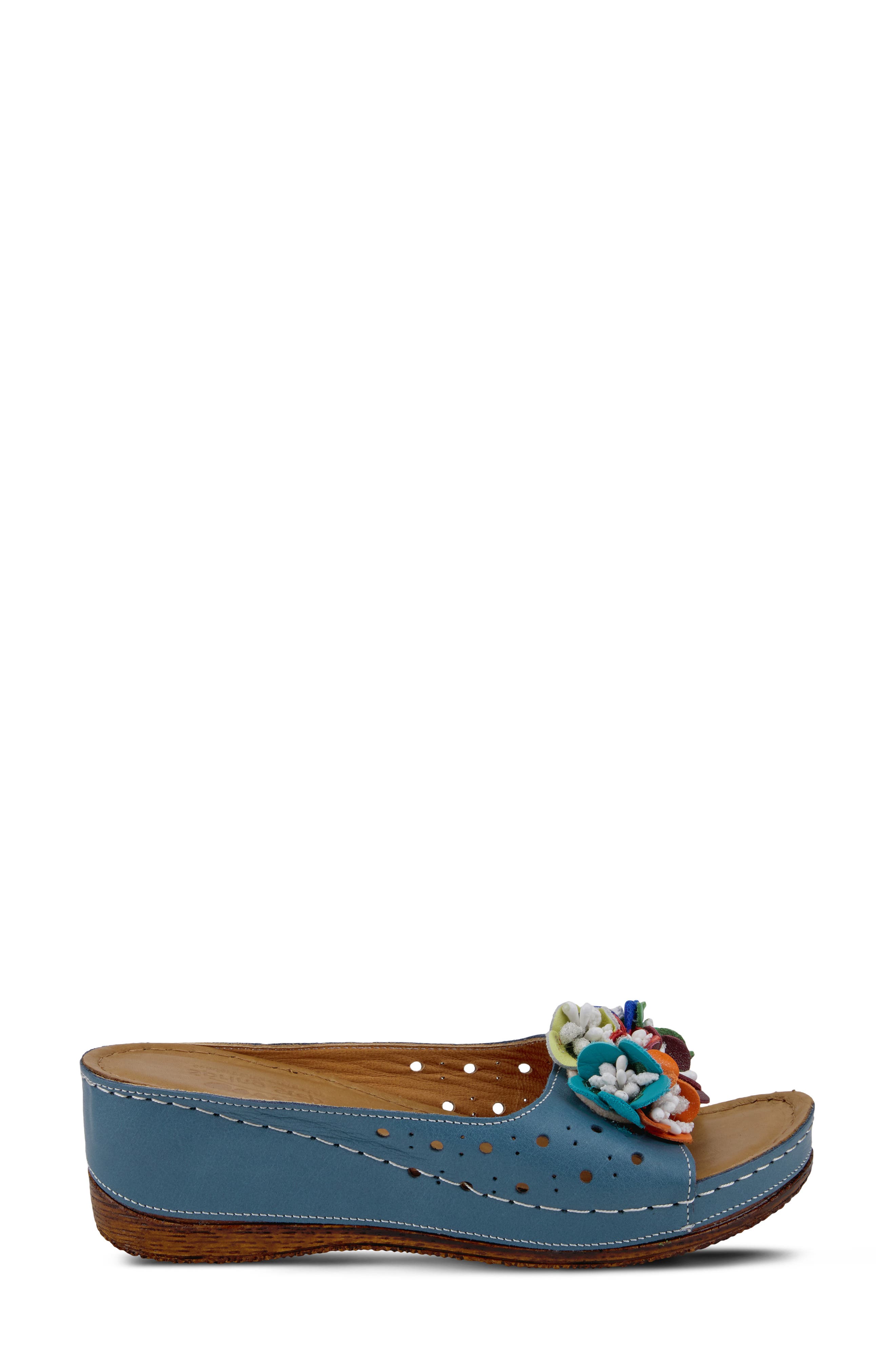 Flower Child Slide Wedge Sandal, Alternate, color, BLUE LEATHER