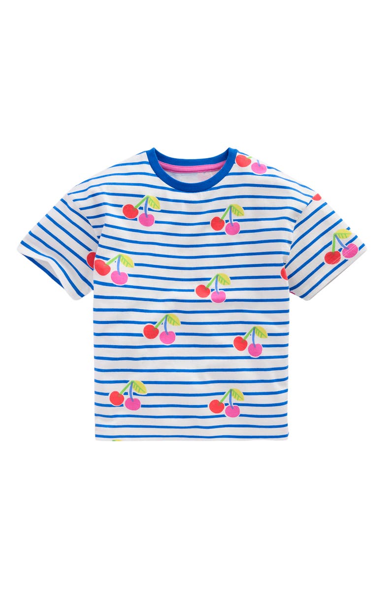 Mini Boden Kids' Breton Tee, Main, color, Kingfisher Blue Cherry Stripe