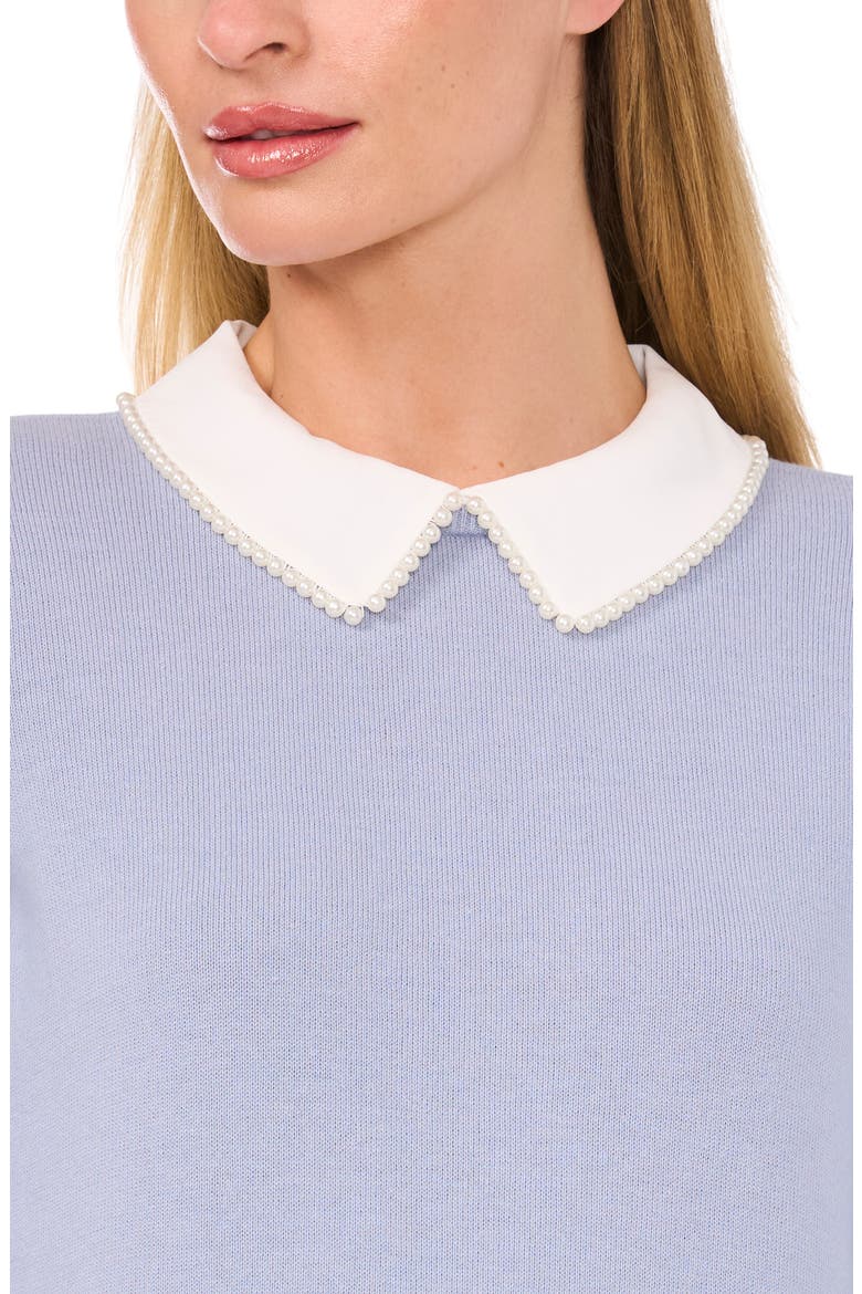 Imitation Pearl Peter Pan Collar Cotton Sweater, Alternate, color, SLATE BLUE 494