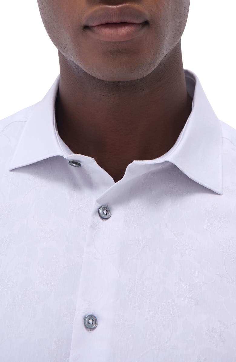Bugatchi Axel Floral Jacquard Shaped Fit Button-Up Shirt, Alternate, color, Platinum