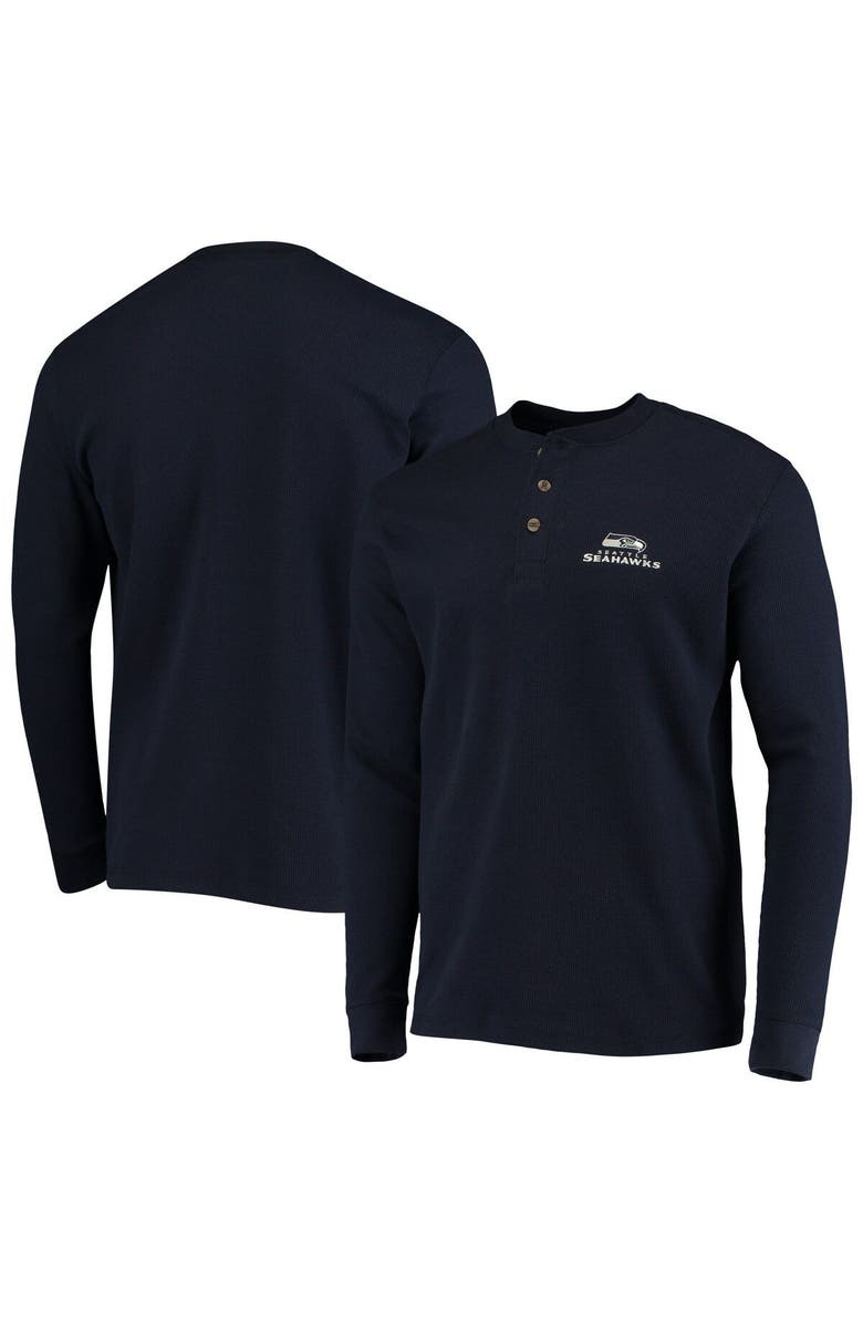 DUNBROOKE Men's Dunbrooke Navy Seattle Seahawks Logo Maverick Thermal Henley Long Sleeve T-Shirt, Alternate, color, Navy