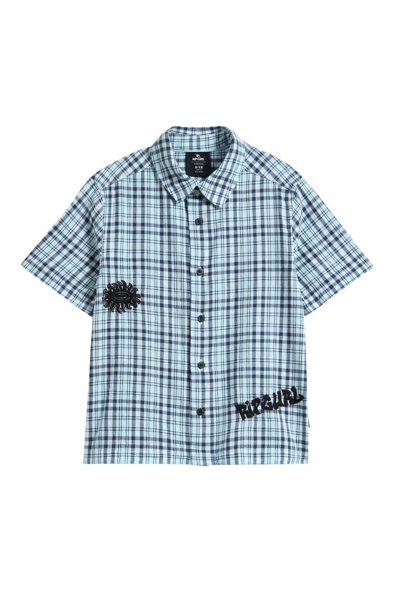 Kids' Surf Shack Plaid Button-Up Shirt, Main, color, GLACIER BLUE