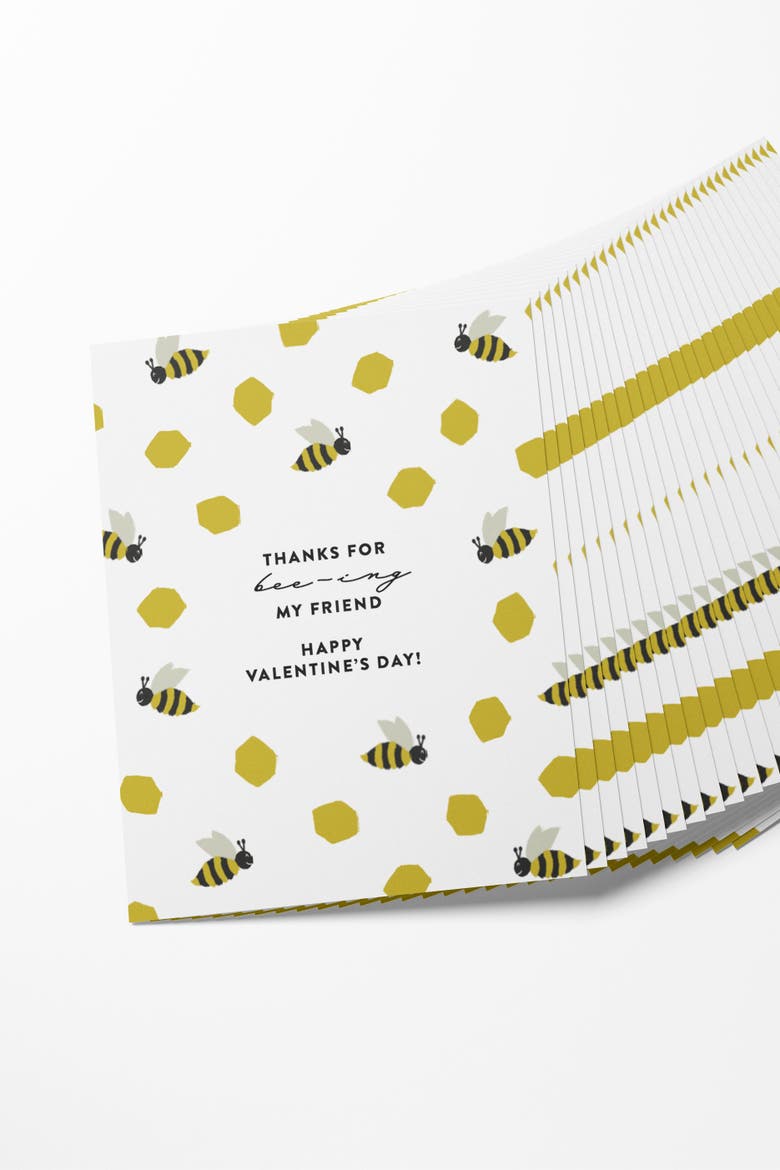 Bee ing my Friend Kids Mini Valentines Set of 12, Alternate, color, White With Gold Accents