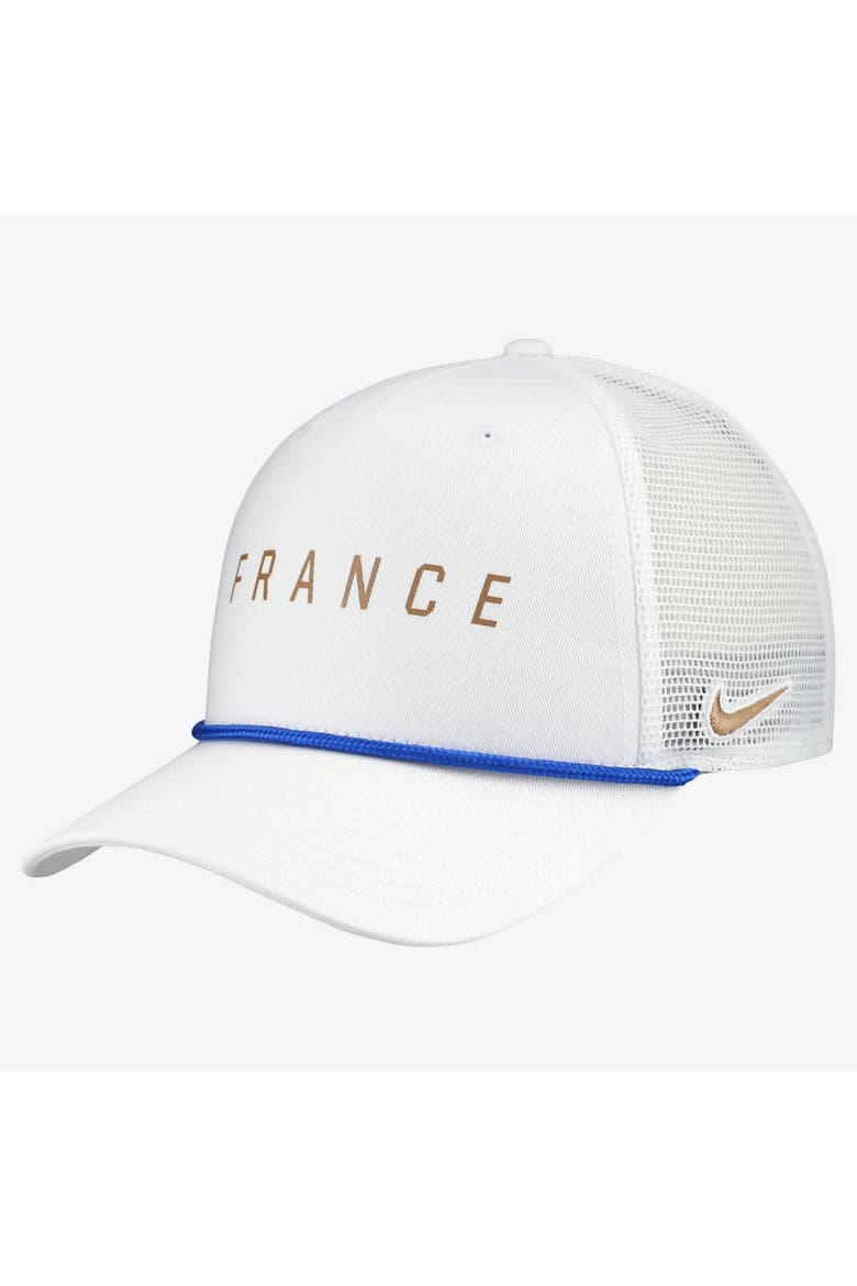 Men's Nike White France National Team Rise Rope Trucker A-Frame Adjustable Hat, Main, color, White