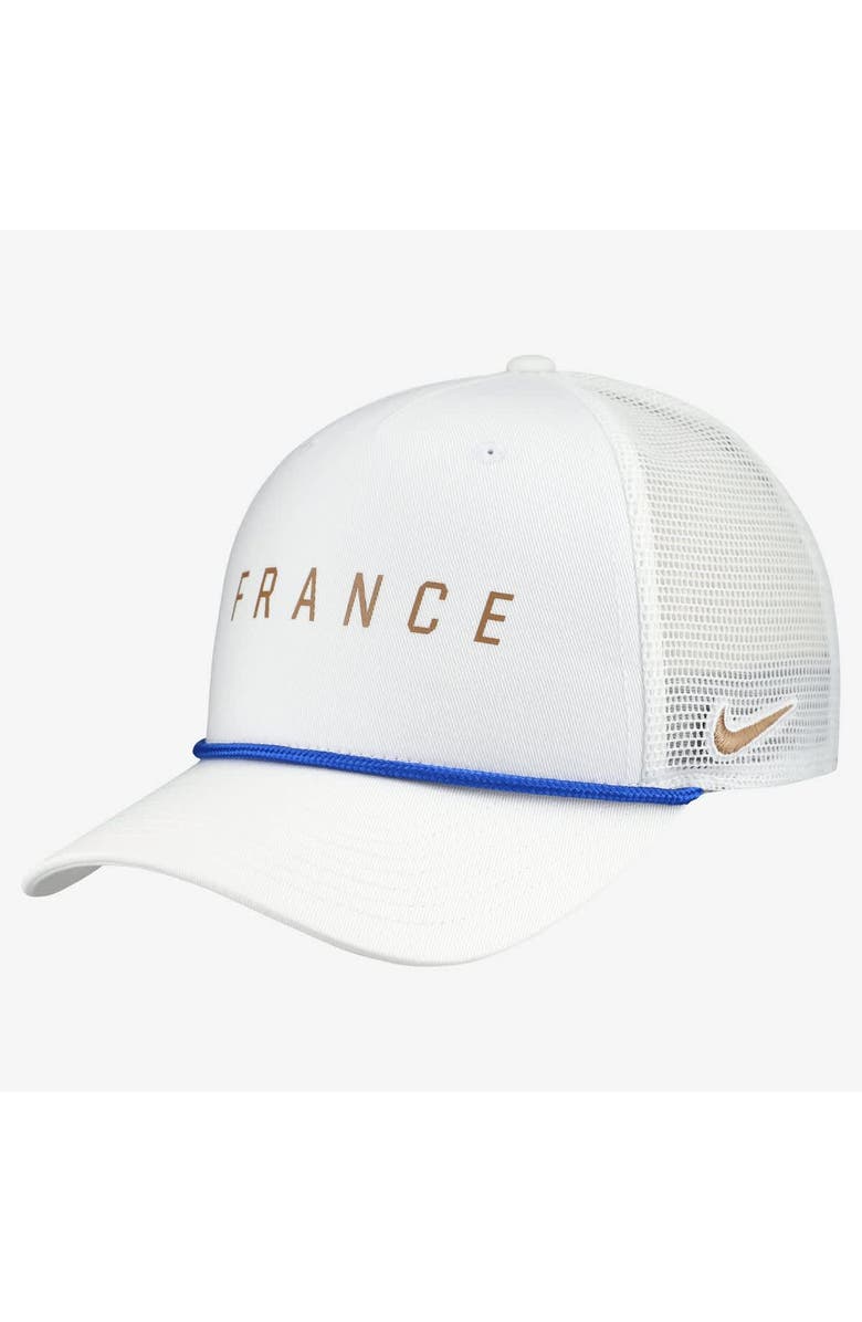 Nike Men's Nike White France National Team Rise Rope Trucker A-Frame Adjustable Hat, Main, color, White