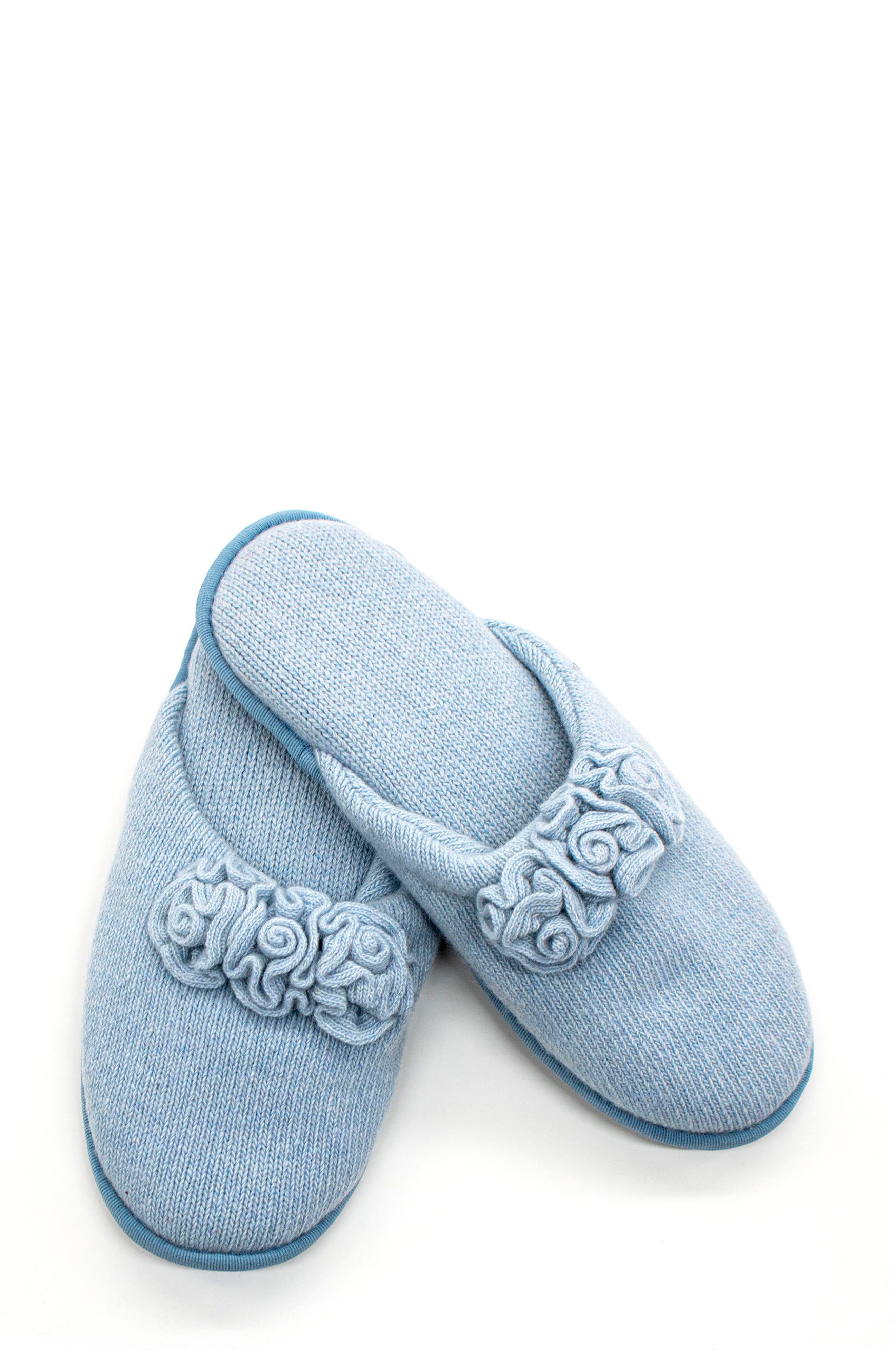 Portolano Flower Trim Cashmere Scuff Slipper, Alternate, color, 