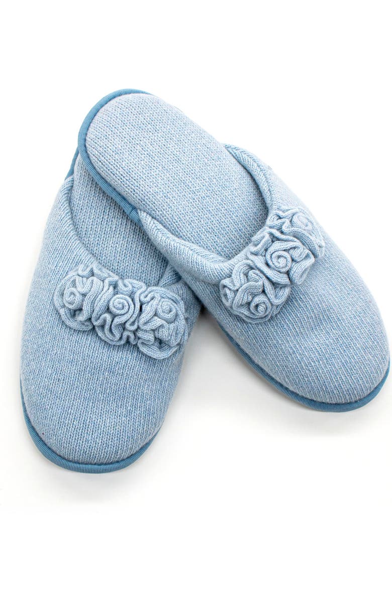 Portolano Flower Trim Cashmere Scuff Slipper, Alternate, color,