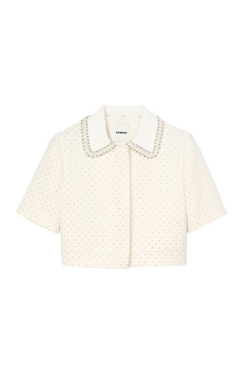 Sandro Short-sleeved Rhinestone Jacket In Ecru
