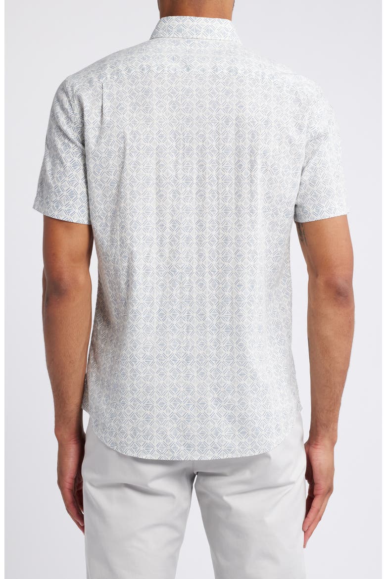 Breeze Short Sleeve Linen Blend Button-Up Shirt, Alternate, color, WHITE WALL ATOLL BLOCK