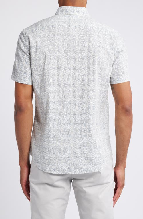 Faherty Breeze Short Sleeve Linen Blend Button-up Shirt In White Wall Atoll Block