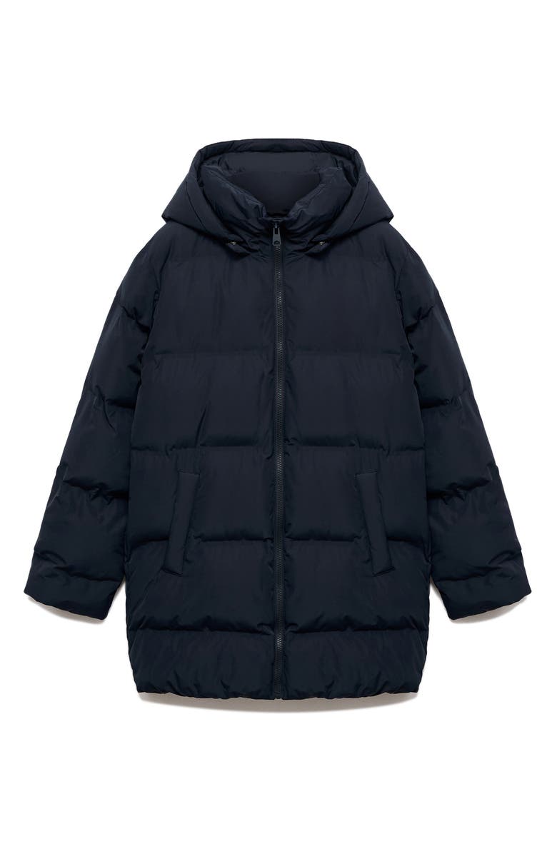 MANGO TEEN Hooded Puffer Coat, Main, color, Navy