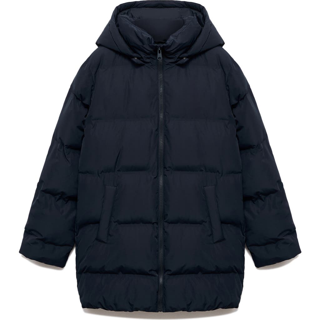 Mango Teen Hooded Puffer Coat In Blue