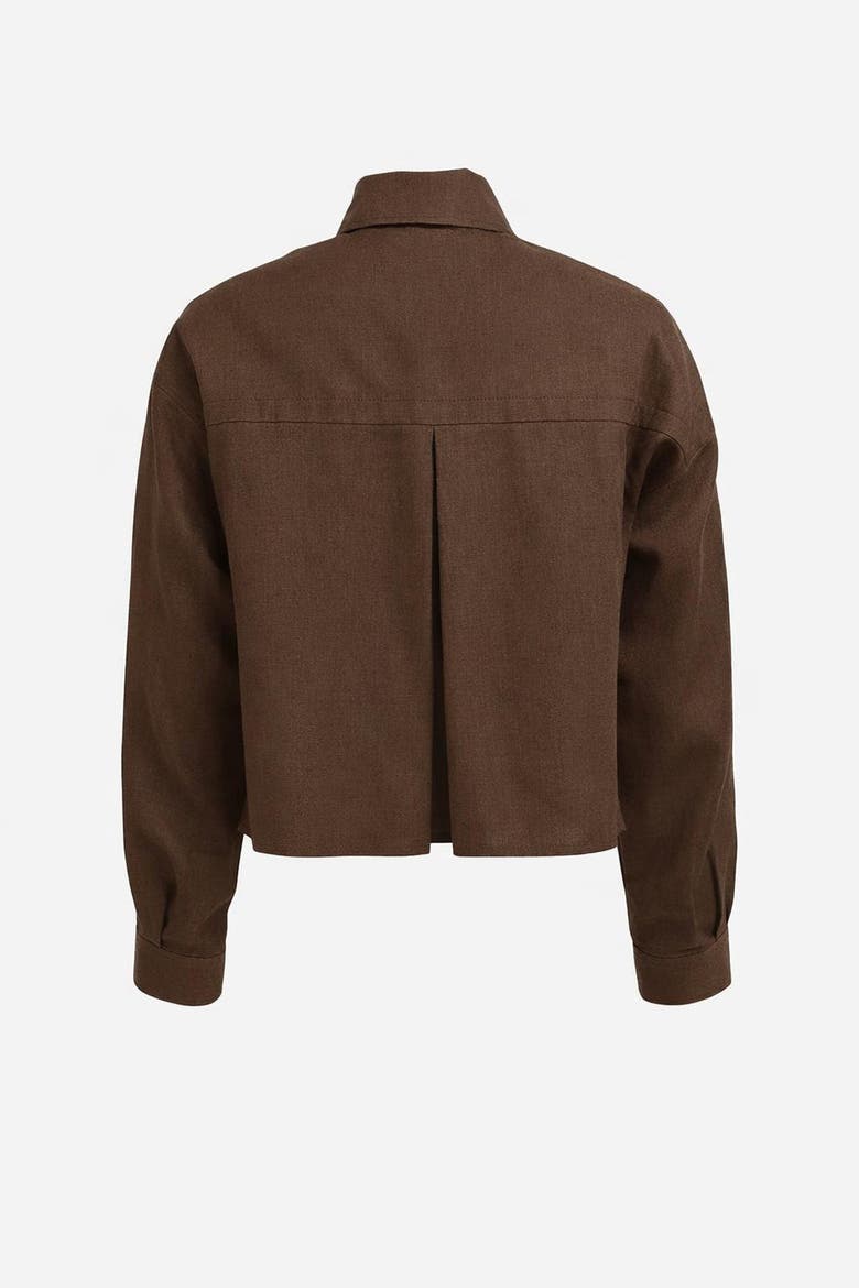 Seleneelle Long Sleeve Linen Crop Jacket, Alternate, color, Brown